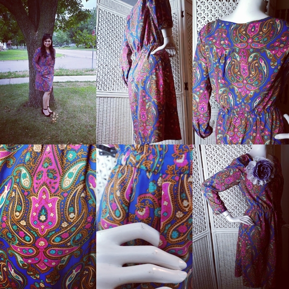 Authentic Original Vintage Style Dresses & Skirts - Paisley Psychedelic Dress with Pockets
